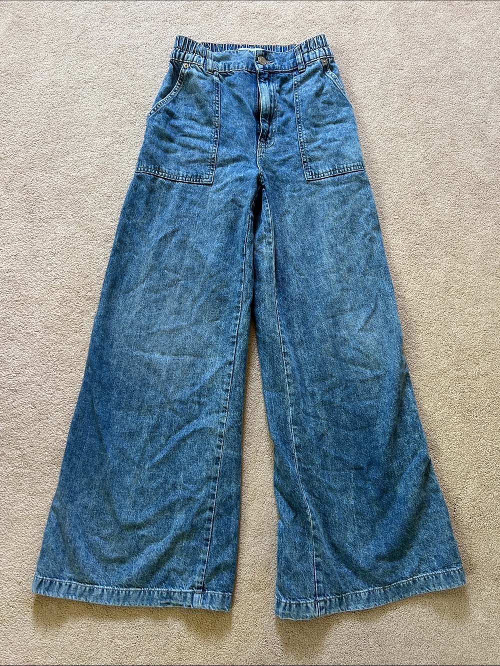 Garage Wide-Leg High-Rise Jeans in Blue Denim